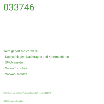 Wem gehört die Vorwahl 033746?