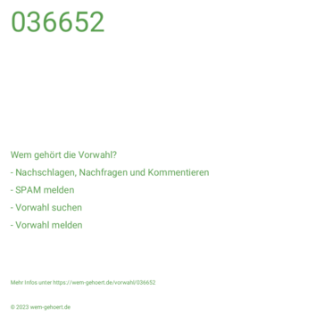 Wem gehört die Vorwahl 036652?