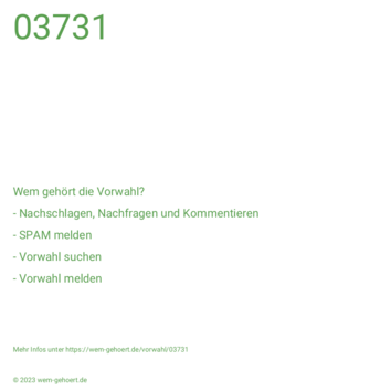 Wem gehört die Vorwahl 03731?