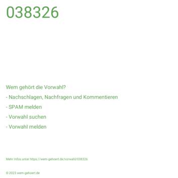 Wem gehört die Vorwahl 038326?