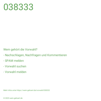 Wem gehört die Vorwahl 038333?