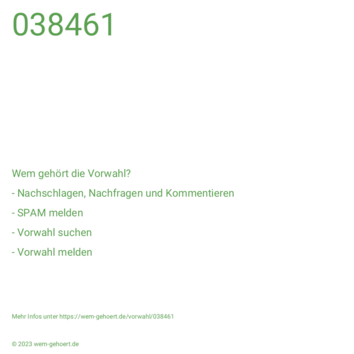 Wem gehört die Vorwahl 038461?