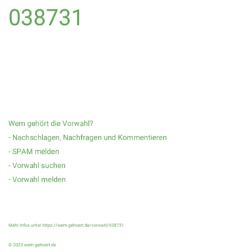 Wem gehört die Vorwahl 038731?