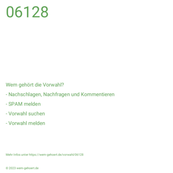 Wem gehört die Vorwahl 06128?