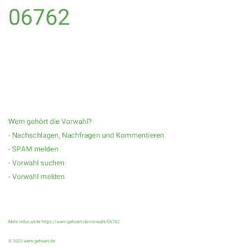 Wem gehört die Vorwahl 06762?