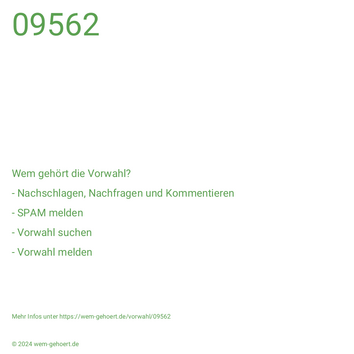 Wem gehört die Vorwahl 09562?