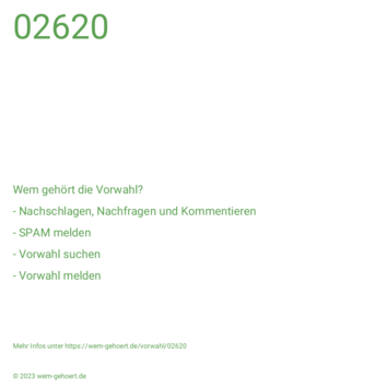 Wem gehört die Vorwahl 02620?