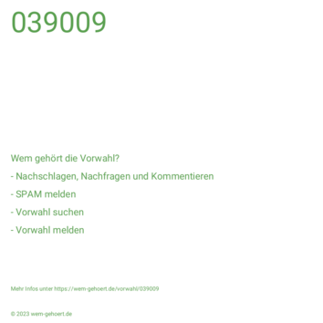 Wem gehört die Vorwahl 039009?