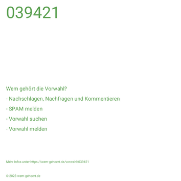 Wem gehört die Vorwahl 039421?