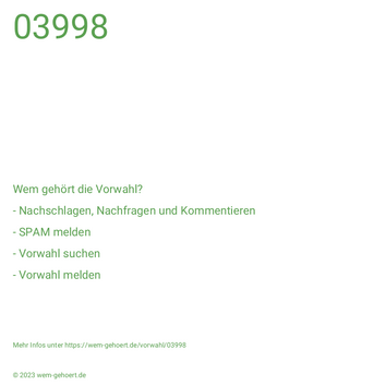 Wem gehört die Vorwahl 03998?