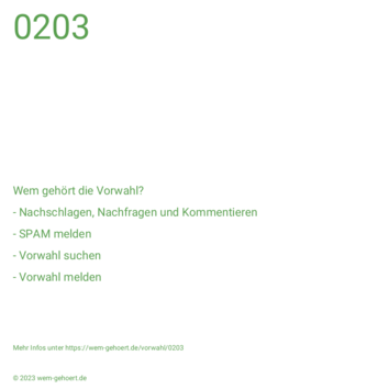 Wem gehört die Vorwahl 0203?