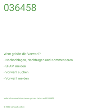 Wem gehört die Vorwahl 036458?