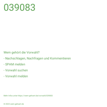 Wem gehört die Vorwahl 039083?