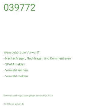 Wem gehört die Vorwahl 039772?