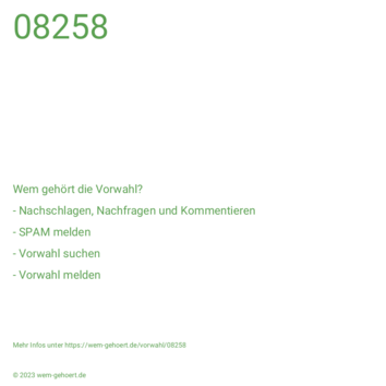 Wem gehört die Vorwahl 08258?