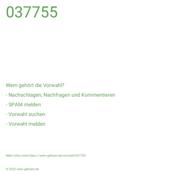 Wem gehört die Vorwahl 037755?