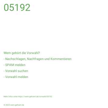 Wem gehört die Vorwahl 05192?