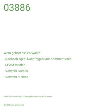 Wem gehört die Vorwahl 03886?