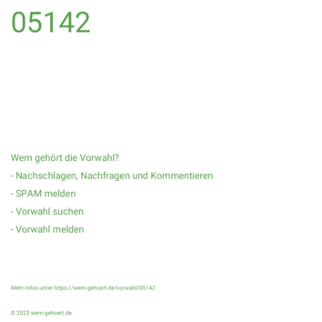 Wem gehört die Vorwahl 05142?