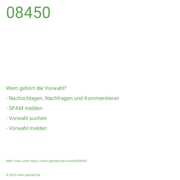 Wem gehört die Vorwahl 08450?