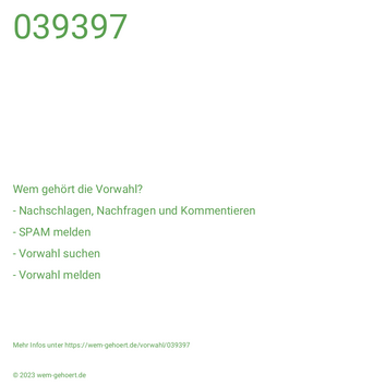 Wem gehört die Vorwahl 039397?