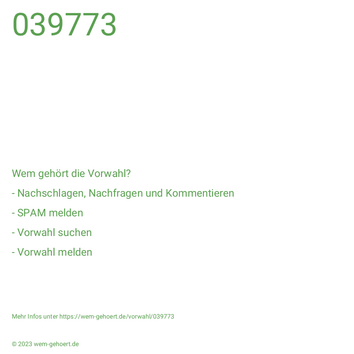 Wem gehört die Vorwahl 039773?