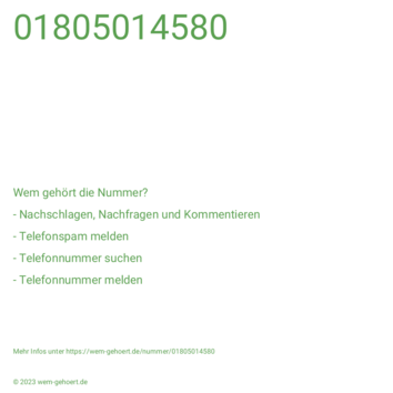 Wem gehört die Nummer 01805014580?