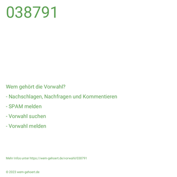 Wem gehört die Vorwahl 038791?