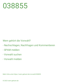 Wem gehört die Vorwahl 038855?