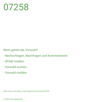 Wem gehört die Vorwahl 07258?