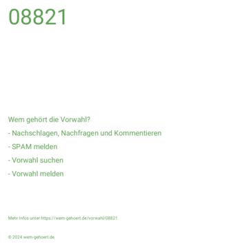 Wem gehört die Vorwahl 08821?