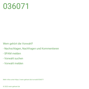 Wem gehört die Vorwahl 036071?