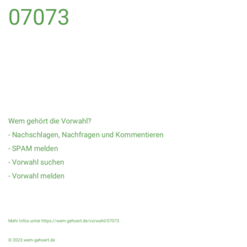 Wem gehört die Vorwahl 07073?