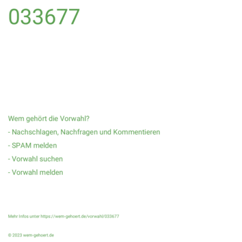 Wem gehört die Vorwahl 033677?