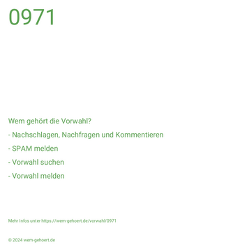 Wem gehört die Vorwahl 0971?