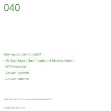 Wem gehört die Vorwahl 040?