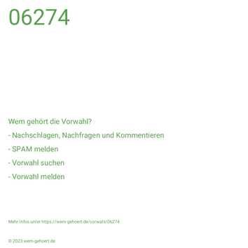 Wem gehört die Vorwahl 06274?