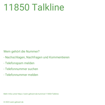Wem gehört die Nummer 11850 Talkline?