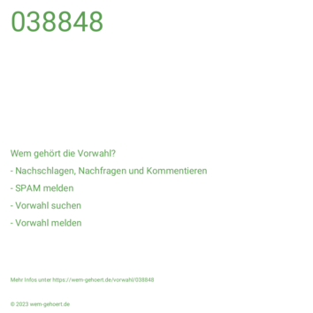 Wem gehört die Vorwahl 038848?