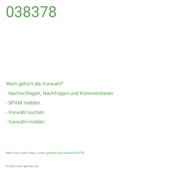 Wem gehört die Vorwahl 038378?