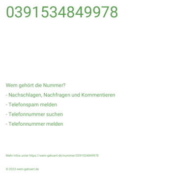 Wem gehört die Nummer 0391534849978?