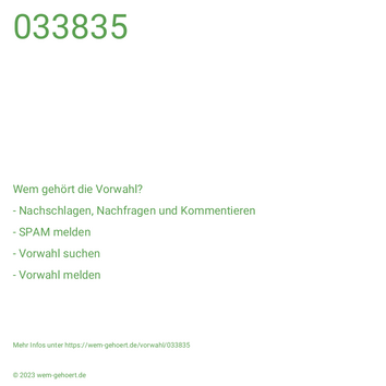 Wem gehört die Vorwahl 033835?