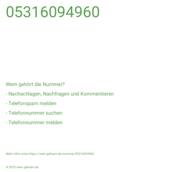 Wem gehört die Nummer 05316094960?