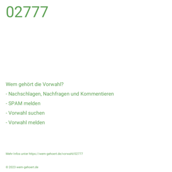 Wem gehört die Vorwahl 02777?