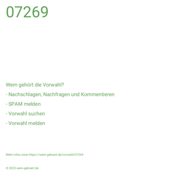 Wem gehört die Vorwahl 07269?